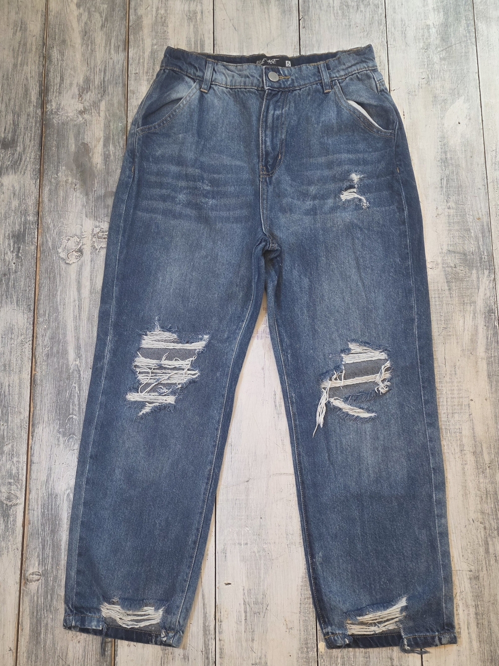 Blue Age Women's Distressed Boyfriend Dark Blue Jeans sz 5